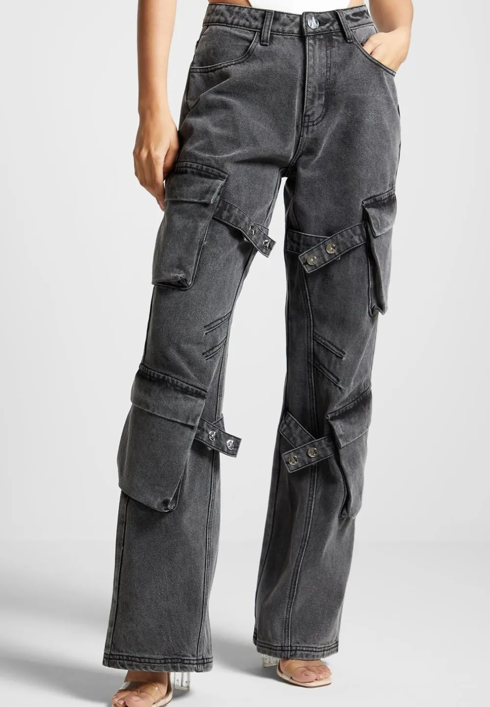 Strap Detail Cargo Jeans