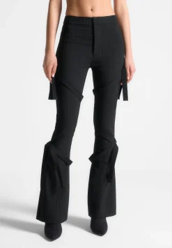 Strap Detail Pinstripe Fit And Flare Leggings