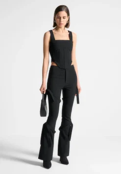 Strap Detail Pinstripe Fit And Flare Leggings