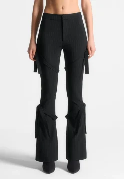 Strap Detail Pinstripe Fit And Flare Leggings