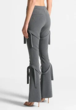 Strap Detail Pinstripe Fit And Flare Leggings