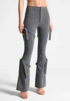 Strap Detail Pinstripe Fit And Flare Leggings