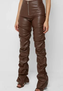 Tacked Vegan Leather Flared Trousers