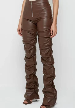 Tacked Vegan Leather Flared Trousers
