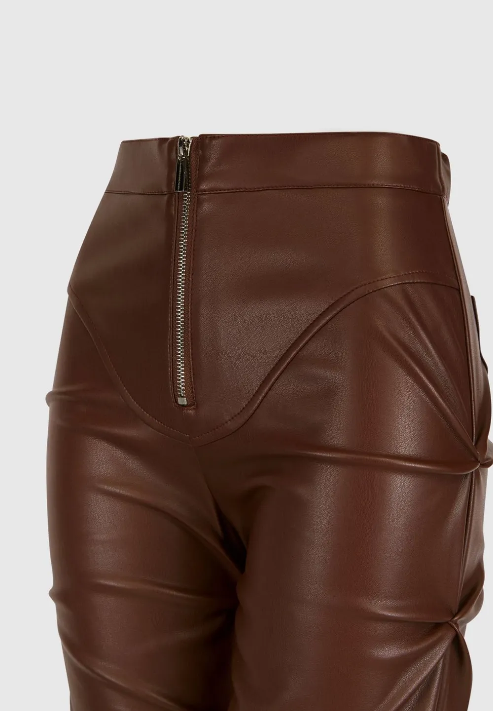 Tacked Vegan Leather Flared Trousers