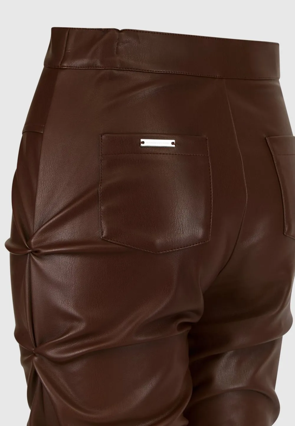 Tacked Vegan Leather Flared Trousers