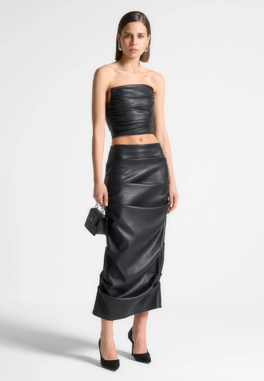 Tacked Vegan Leather Midaxi Skirt