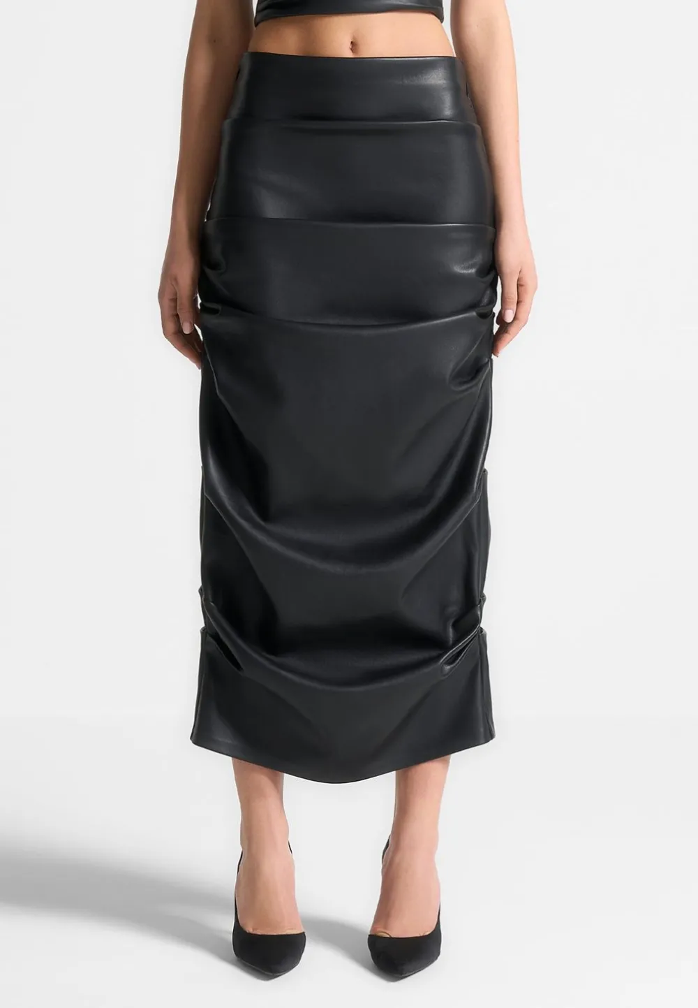 Tacked Vegan Leather Midaxi Skirt