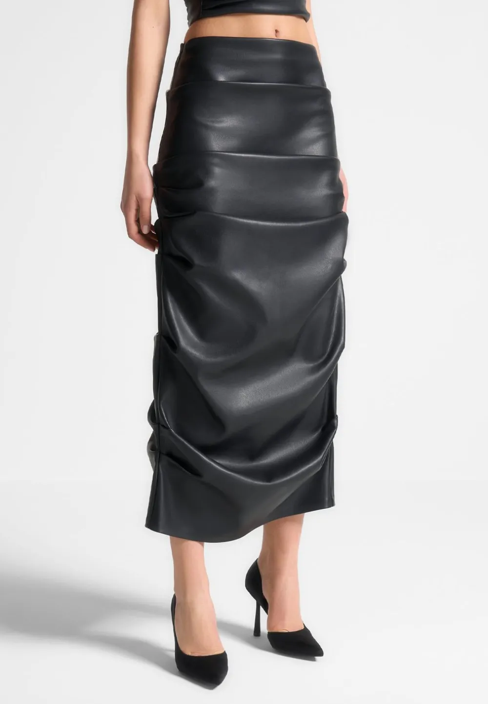 Tacked Vegan Leather Midaxi Skirt