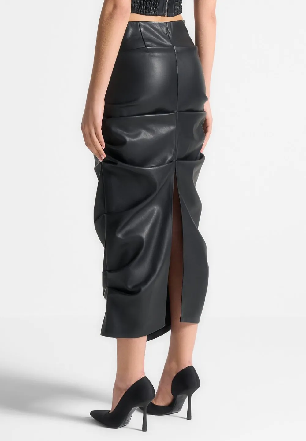 Tacked Vegan Leather Midaxi Skirt