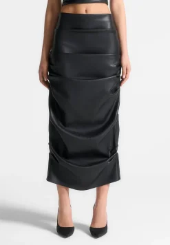 Tacked Vegan Leather Midaxi Skirt