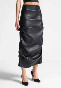 Tacked Vegan Leather Midaxi Skirt