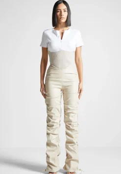 Tacked Vegan Leather T-Shirt Jumpsuit