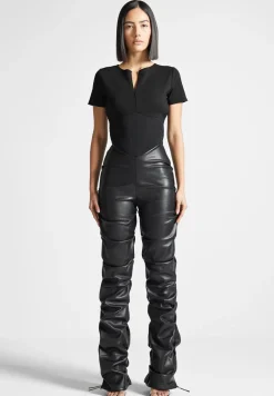 Tacked Vegan Leather T-Shirt Jumpsuit