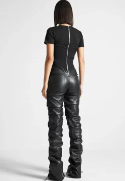 Tacked Vegan Leather T-Shirt Jumpsuit
