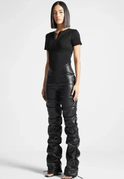 Tacked Vegan Leather T-Shirt Jumpsuit