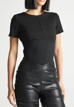 Tacked Vegan Leather T-Shirt Jumpsuit