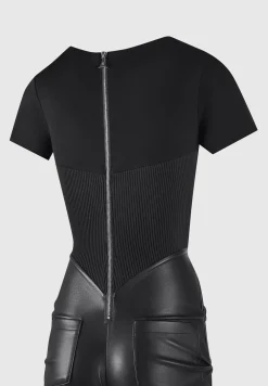 Tacked Vegan Leather T-Shirt Jumpsuit