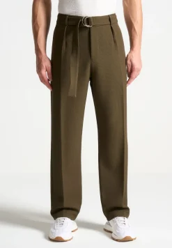 Textured Belted Tailored Trousers