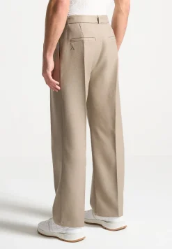 Textured Belted Tailored Trousers