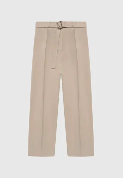 Textured Belted Tailored Trousers
