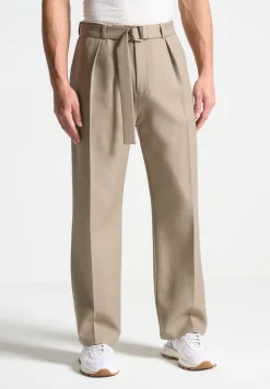 Textured Belted Tailored Trousers