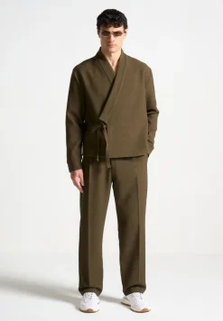 Textured Belted Tailored Trousers