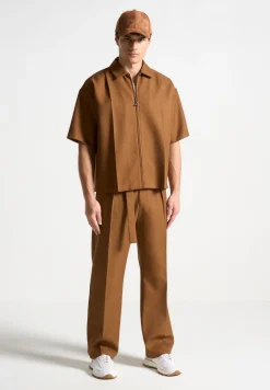 Textured Belted Tailored Trousers