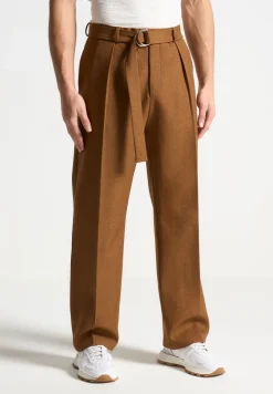 Textured Belted Tailored Trousers