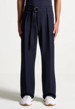Textured Belted Tailored Trousers