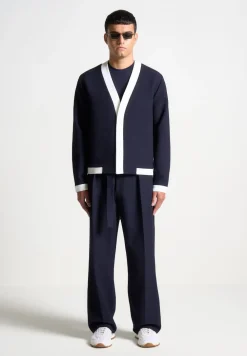 Textured Belted Tailored Trousers