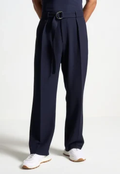Textured Belted Tailored Trousers