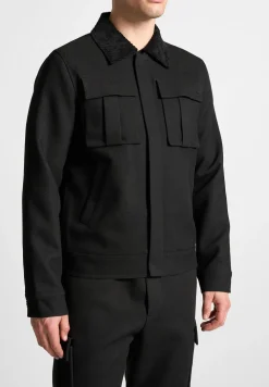 Twill Trucker Jacket With Velvet Collar