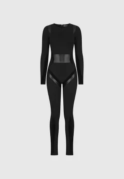 Vegan Leather & Bandage Contour Jumpsuit