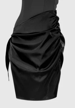 Vegan Leather & Satin Wrap Bodycon Dress