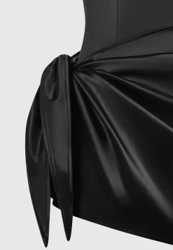 Vegan Leather & Satin Wrap Bodycon Dress