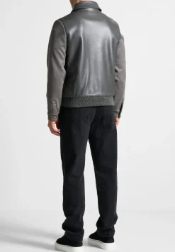 Vegan Leather & Suede Jacket - Grey