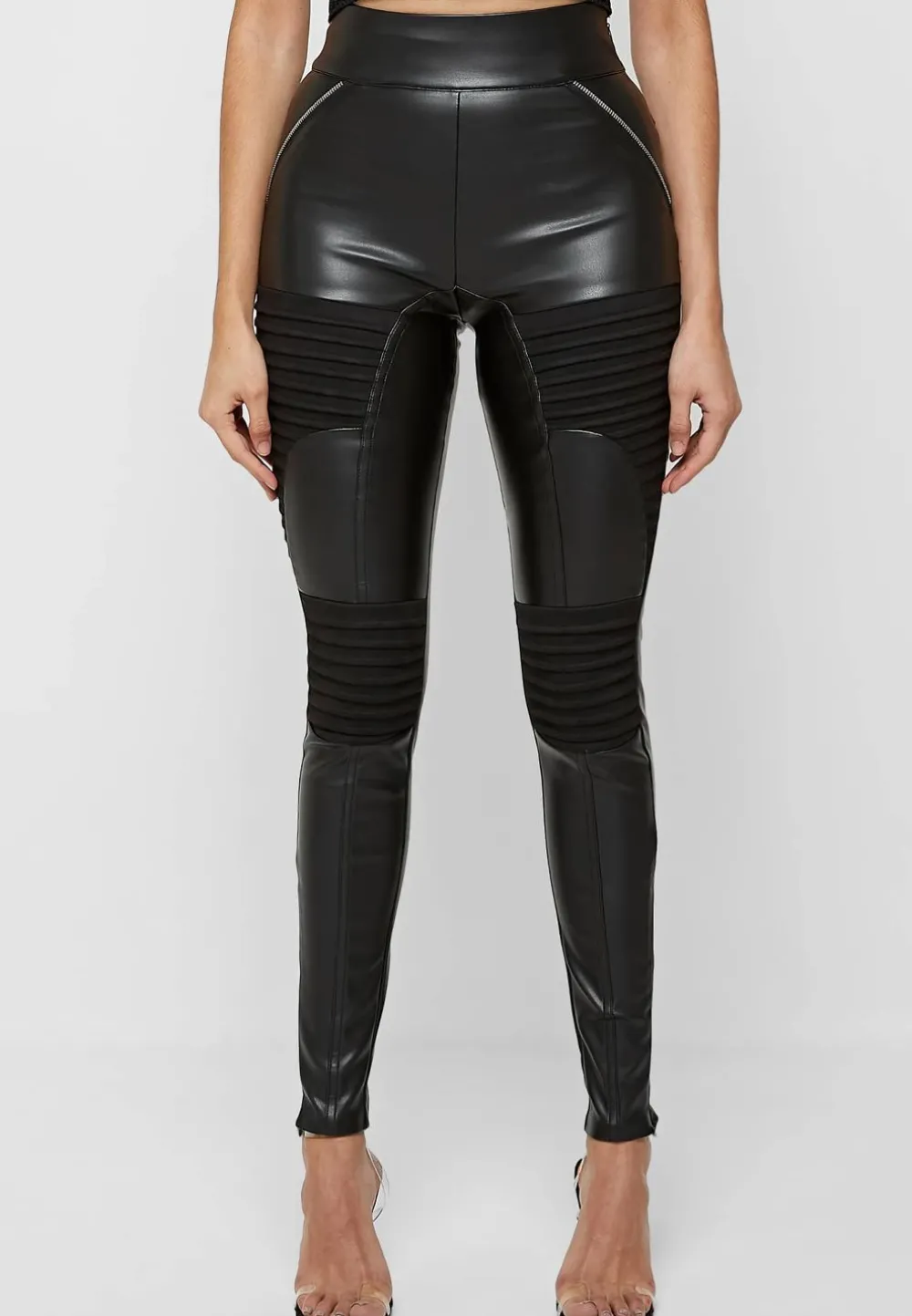 Vegan Leather & Suede Ribbed Legging