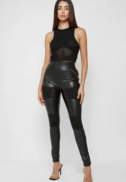 Vegan Leather & Suede Ribbed Legging