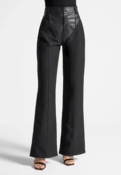 Vegan Leather & Woven Trousers