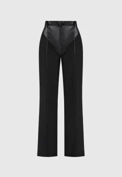 Vegan Leather & Woven Trousers
