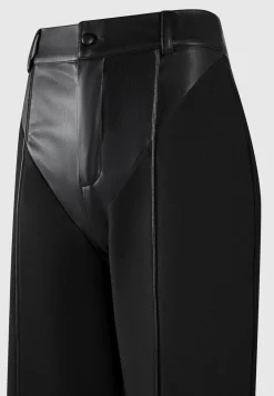 Vegan Leather & Woven Trousers