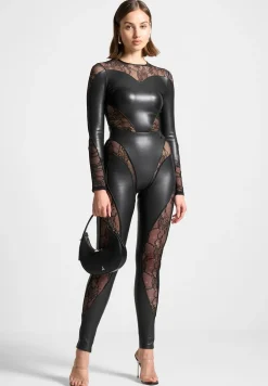 Vegan Leather And Lace Contour Leggings