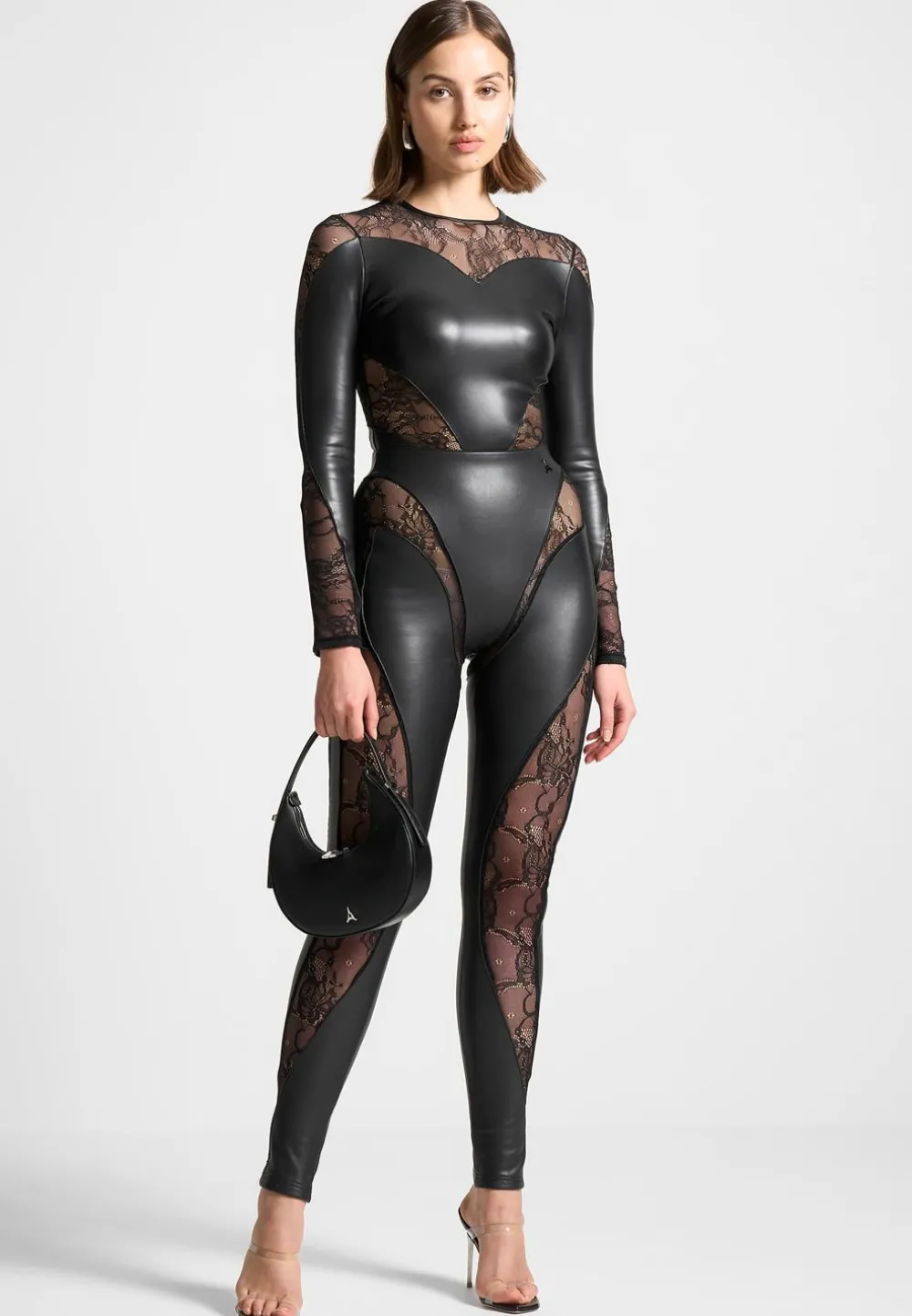 Vegan Leather And Lace Contour Leggings