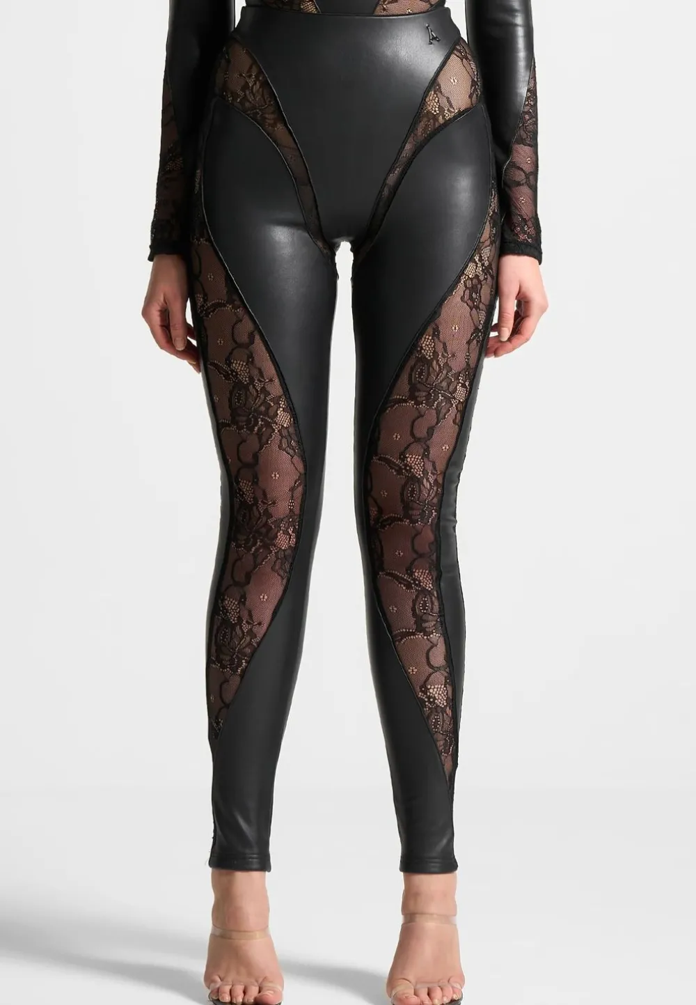 Vegan Leather And Lace Contour Leggings