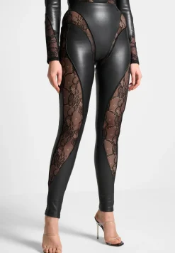Vegan Leather And Lace Contour Leggings
