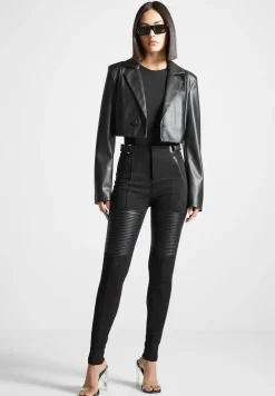 Vegan Leather And Suede Ribbed Leggings