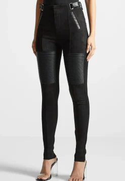 Vegan Leather And Suede Ribbed Leggings