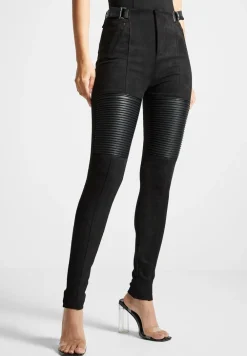 Vegan Leather And Suede Ribbed Leggings