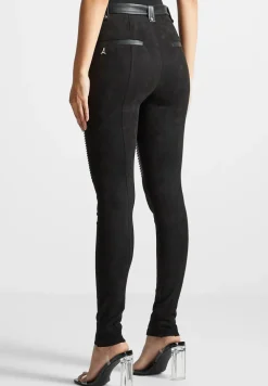 Vegan Leather And Suede Ribbed Leggings